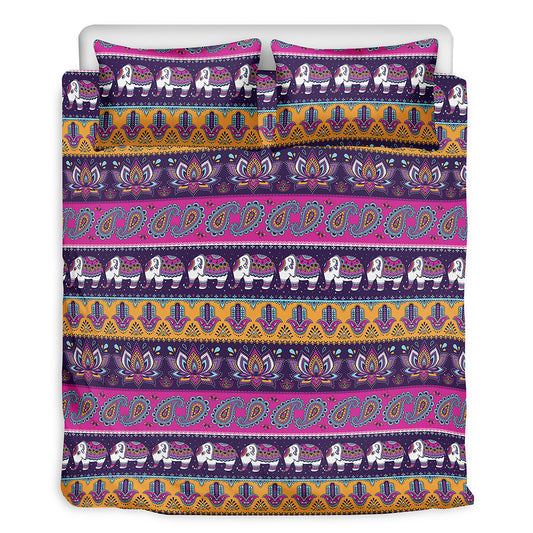 Paisley Elephant Hamsa Pattern Print Duvet Cover Bedding Set