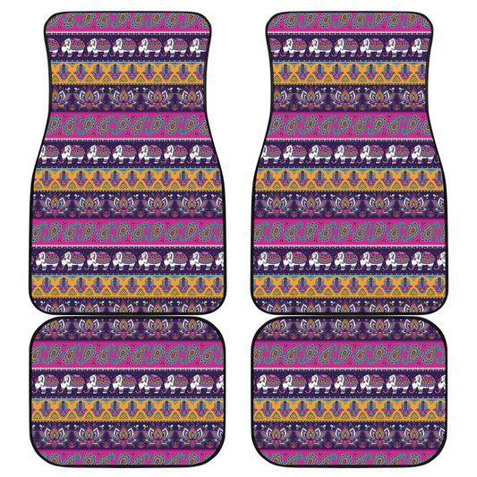 Paisley Elephant Hamsa Pattern Print Front and Back Car Floor Mats