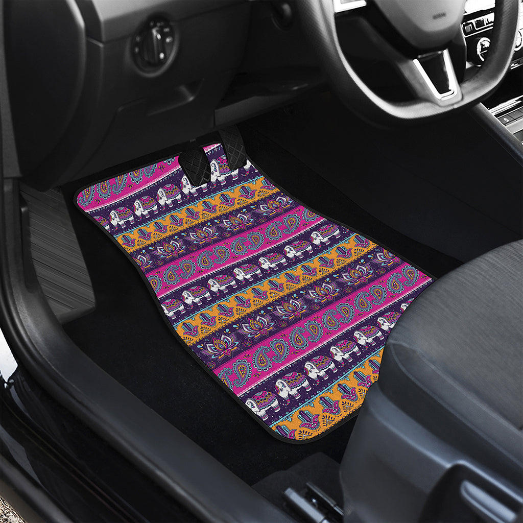 Paisley Elephant Hamsa Pattern Print Front and Back Car Floor Mats