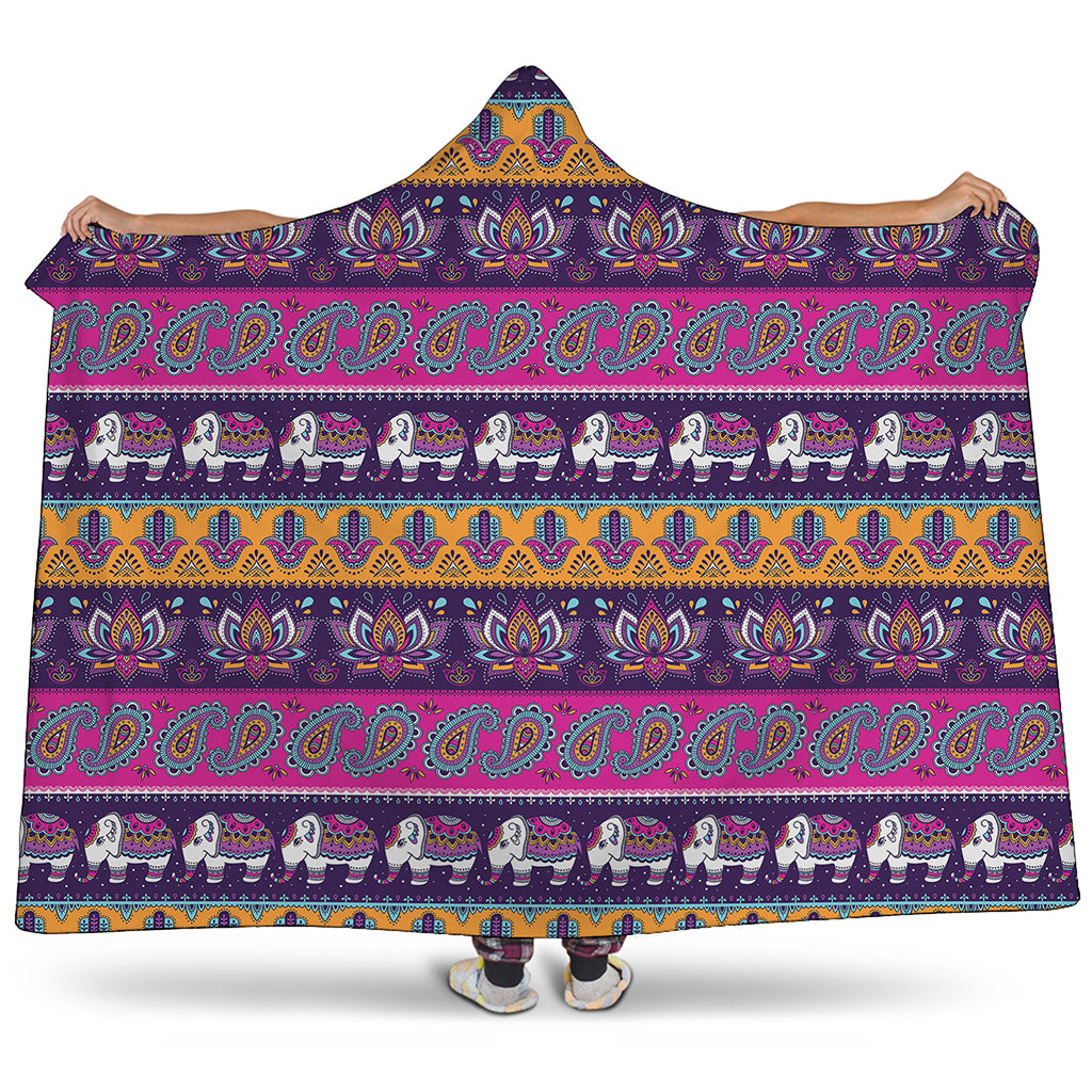 Paisley Elephant Hamsa Pattern Print Hooded Blanket
