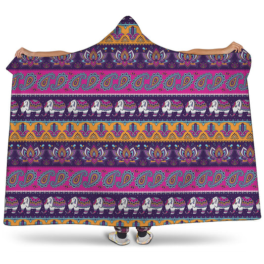 Paisley Elephant Hamsa Pattern Print Hooded Blanket
