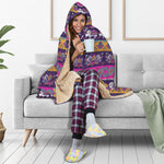 Paisley Elephant Hamsa Pattern Print Hooded Blanket