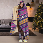 Paisley Elephant Hamsa Pattern Print Hooded Blanket
