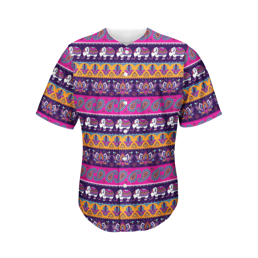 Paisley Elephant Hamsa Pattern Print Men's Baseball Jersey