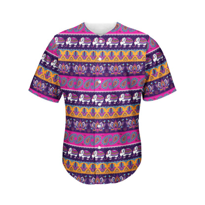 Paisley Elephant Hamsa Pattern Print Men's Baseball Jersey