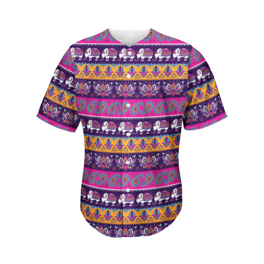 Paisley Elephant Hamsa Pattern Print Men's Baseball Jersey