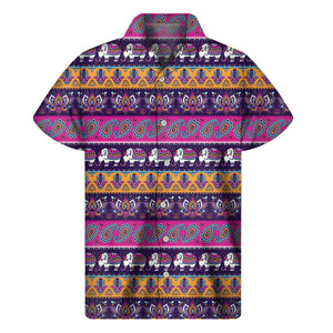 Paisley Elephant Hamsa Pattern Print Men's Short Sleeve Shirt