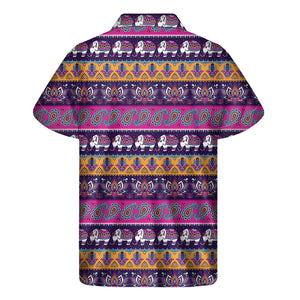 Paisley Elephant Hamsa Pattern Print Men's Short Sleeve Shirt