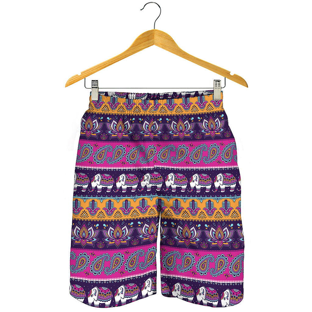 Paisley Elephant Hamsa Pattern Print Men's Shorts