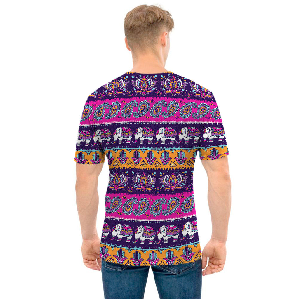 Paisley Elephant Hamsa Pattern Print Men's T-Shirt