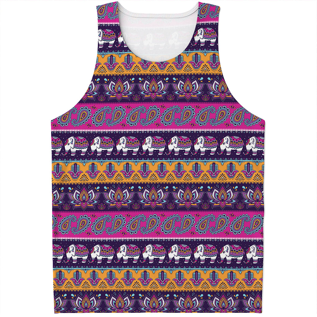 Paisley Elephant Hamsa Pattern Print Men's Tank Top