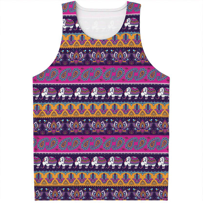 Paisley Elephant Hamsa Pattern Print Men's Tank Top