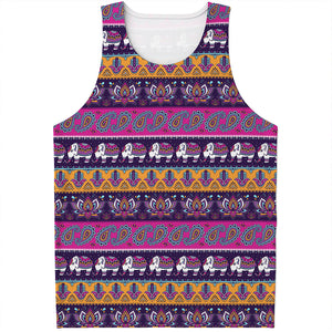 Paisley Elephant Hamsa Pattern Print Men's Tank Top