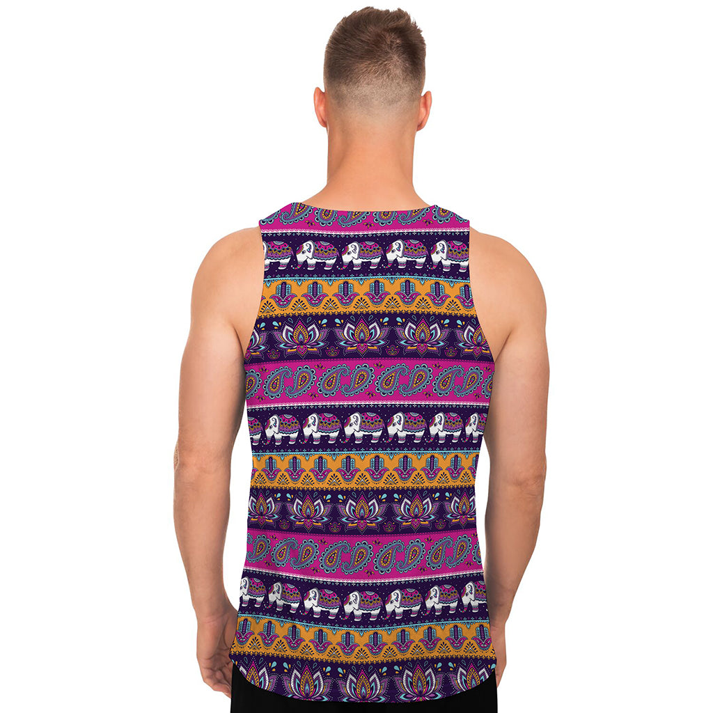 Paisley Elephant Hamsa Pattern Print Men's Tank Top