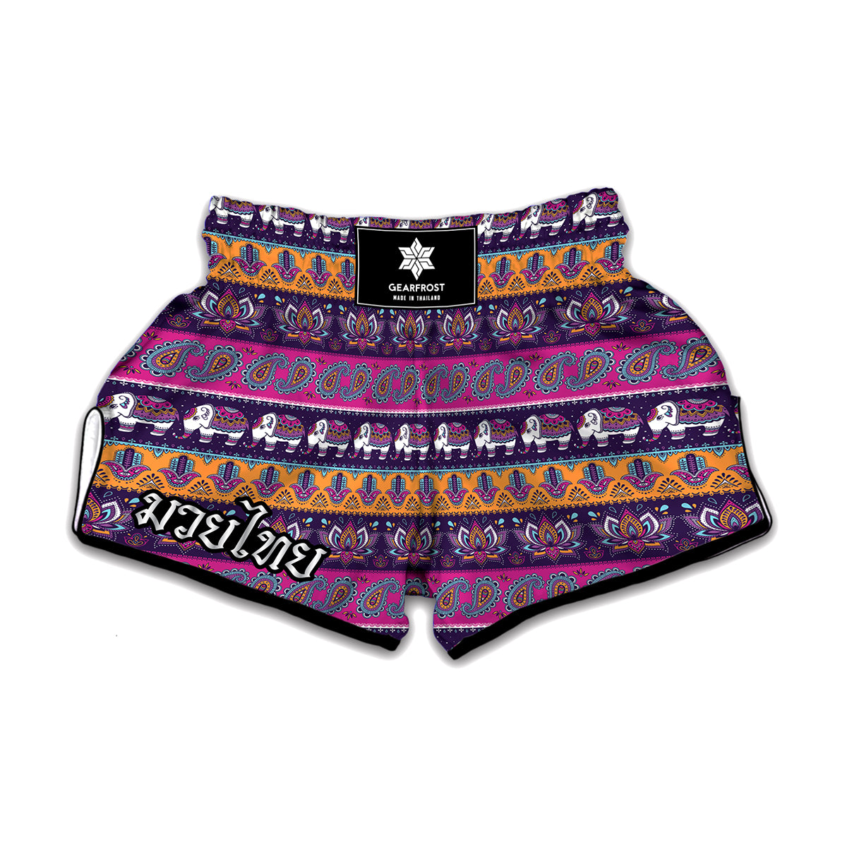 Paisley Elephant Hamsa Pattern Print Muay Thai Boxing Shorts