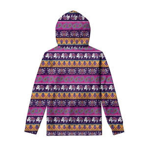 Paisley Elephant Hamsa Pattern Print Pullover Hoodie