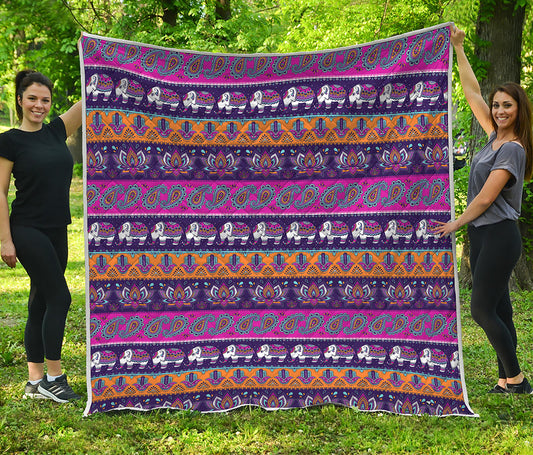 Paisley Elephant Hamsa Pattern Print Quilt