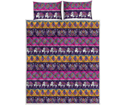 Paisley Elephant Hamsa Pattern Print Quilt Bed Set
