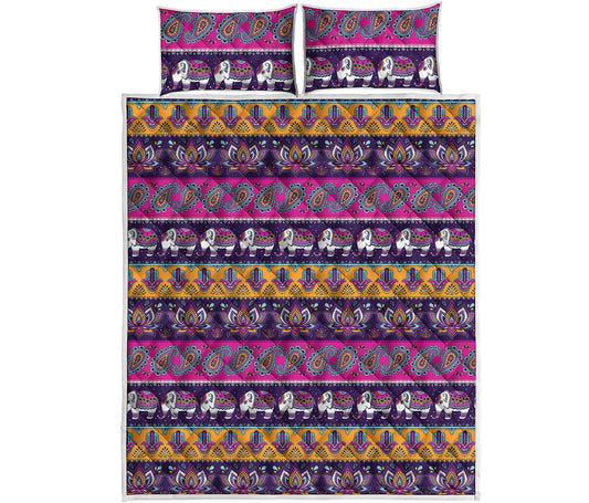 Paisley Elephant Hamsa Pattern Print Quilt Bed Set