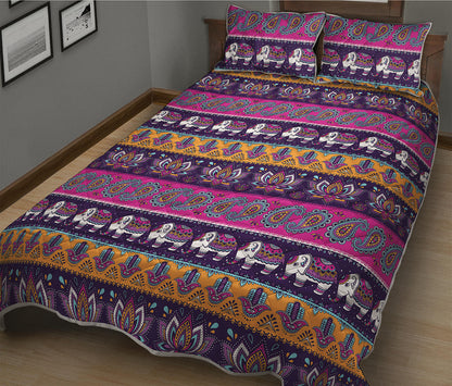 Paisley Elephant Hamsa Pattern Print Quilt Bed Set