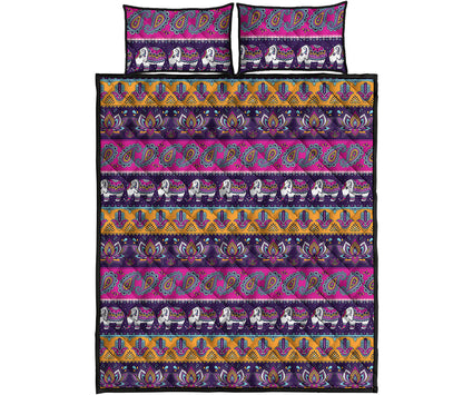 Paisley Elephant Hamsa Pattern Print Quilt Bed Set