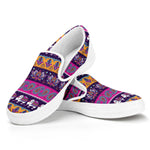 Paisley Elephant Hamsa Pattern Print White Slip On Shoes