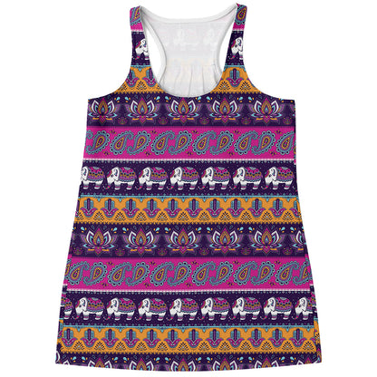 Paisley Elephant Hamsa Pattern Print Women's Racerback Tank Top