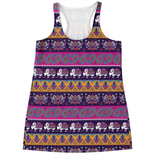 Paisley Elephant Hamsa Pattern Print Women's Racerback Tank Top