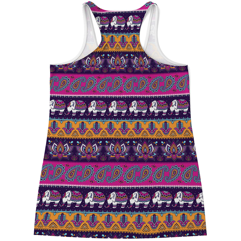 Paisley Elephant Hamsa Pattern Print Women's Racerback Tank Top