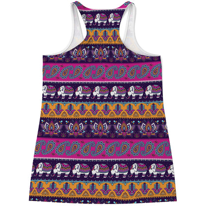 Paisley Elephant Hamsa Pattern Print Women's Racerback Tank Top