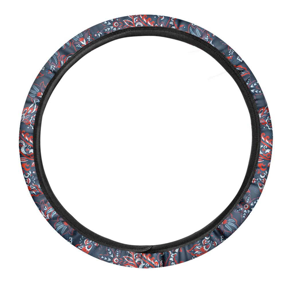 Paisley Floral Bohemian Pattern Print Car Steering Wheel Cover
