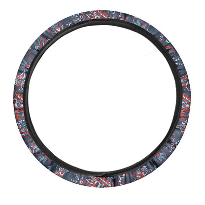 Paisley Floral Bohemian Pattern Print Car Steering Wheel Cover