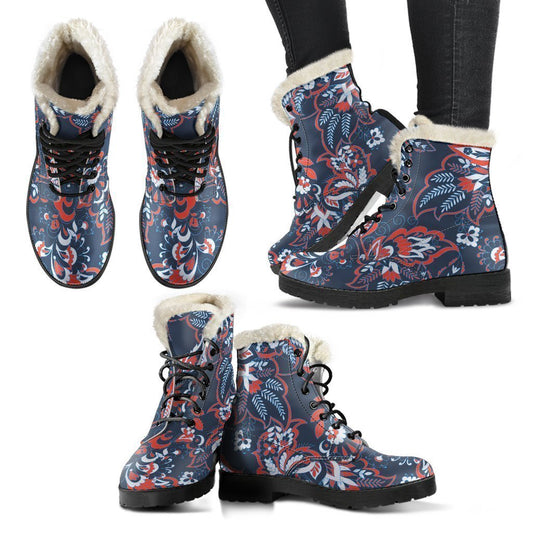Paisley Floral Bohemian Pattern Print Comfy Boots GearFrost