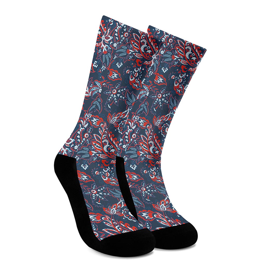 Paisley Floral Bohemian Pattern Print Crew Socks