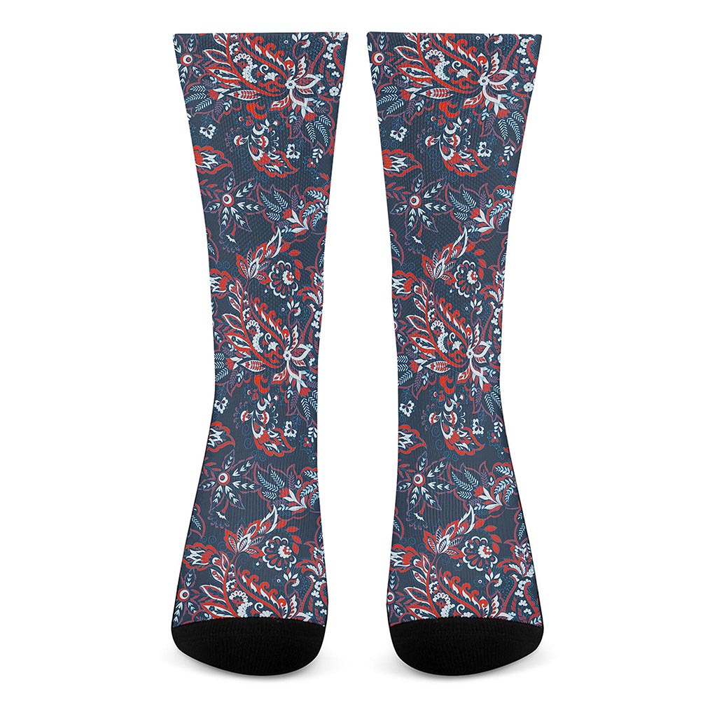 Paisley Floral Bohemian Pattern Print Crew Socks