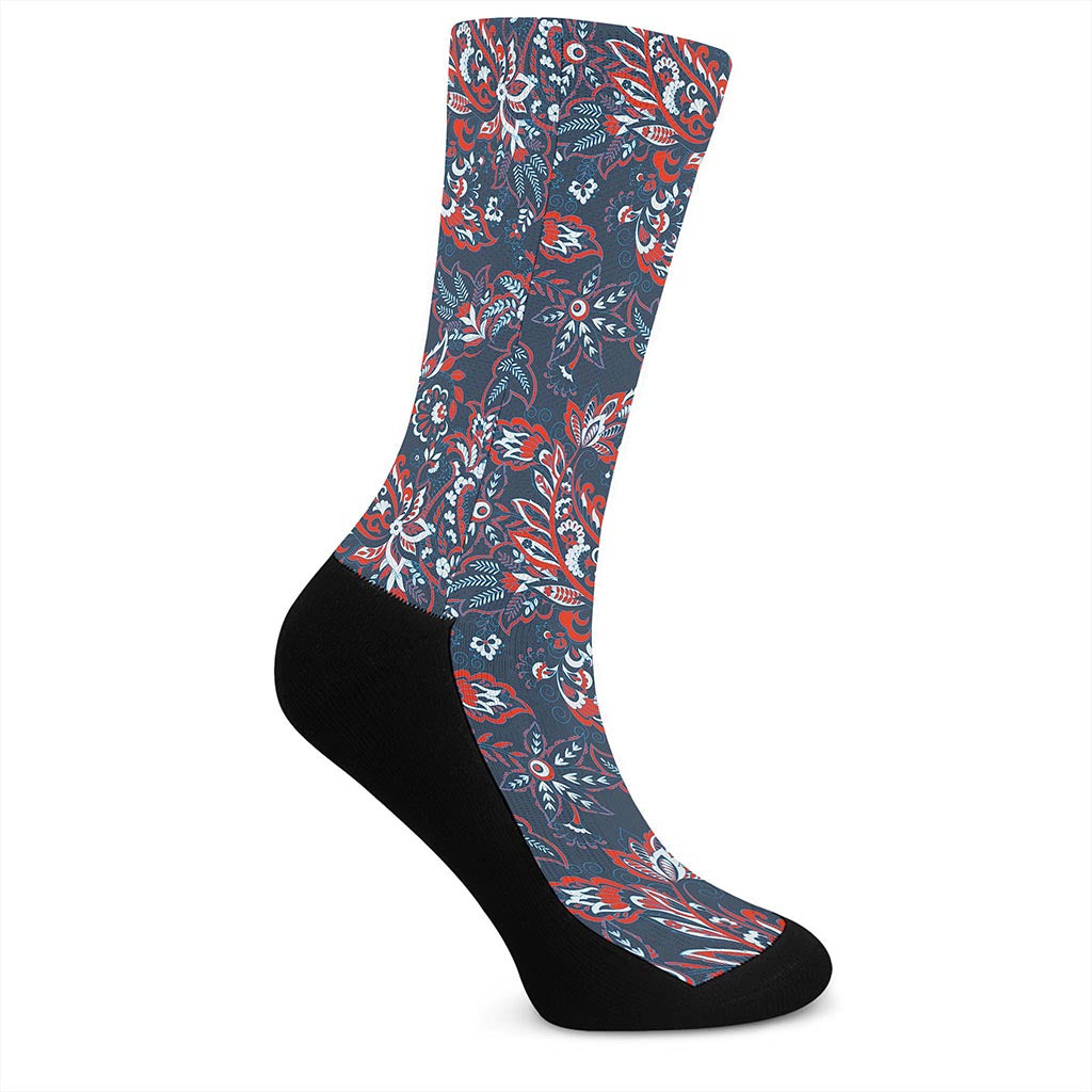 Paisley Floral Bohemian Pattern Print Crew Socks