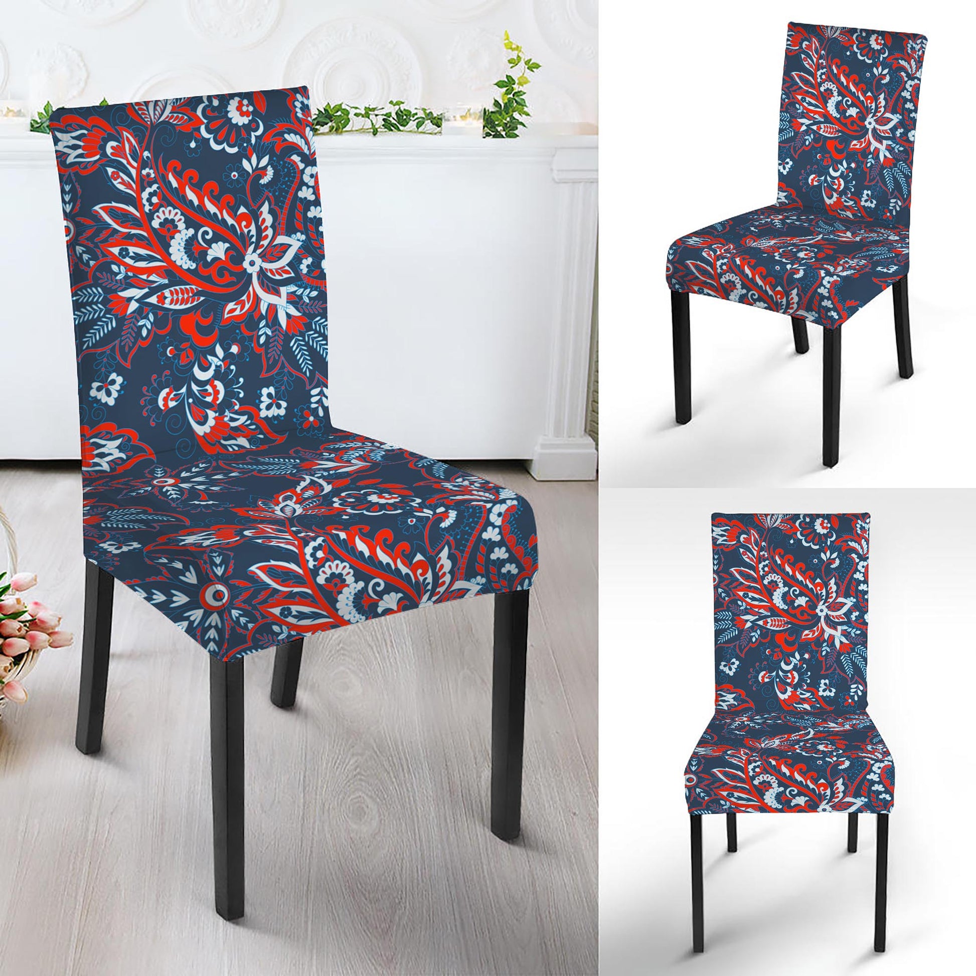 Paisley Floral Bohemian Pattern Print Dining Chair Slipcover