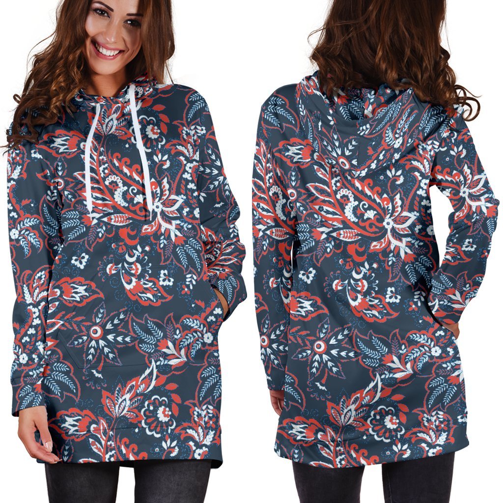 Paisley Floral Bohemian Pattern Print Hoodie Dress GearFrost