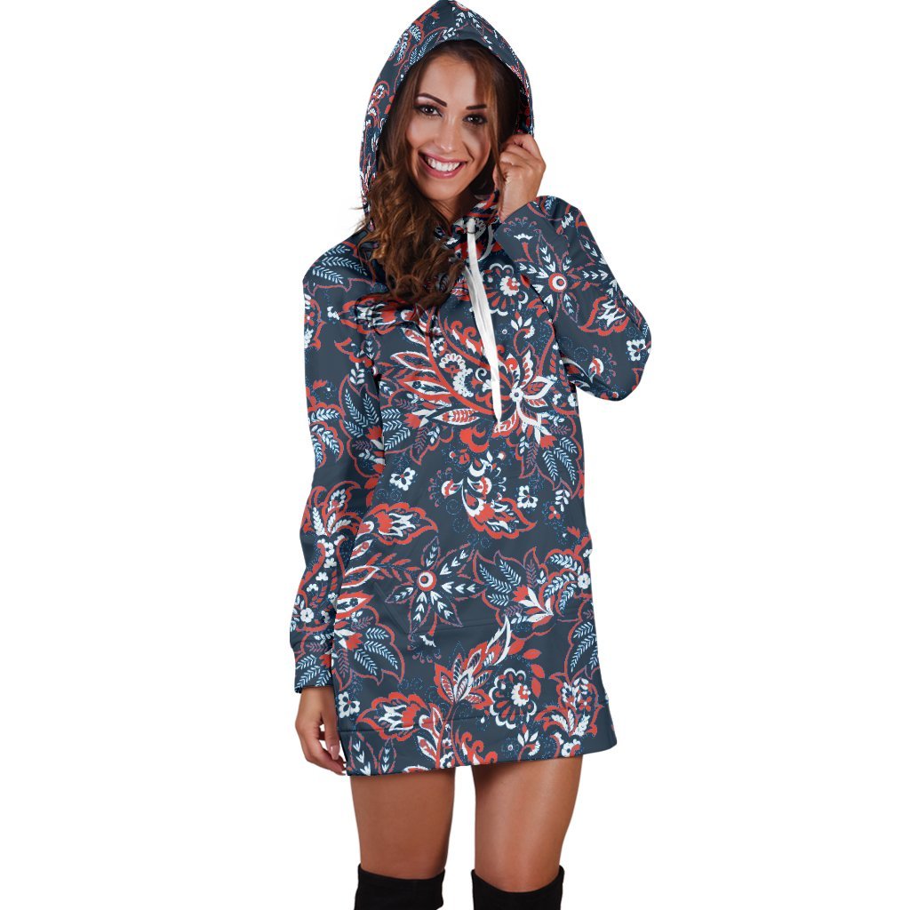 Paisley Floral Bohemian Pattern Print Hoodie Dress GearFrost
