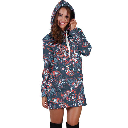 Paisley Floral Bohemian Pattern Print Hoodie Dress GearFrost
