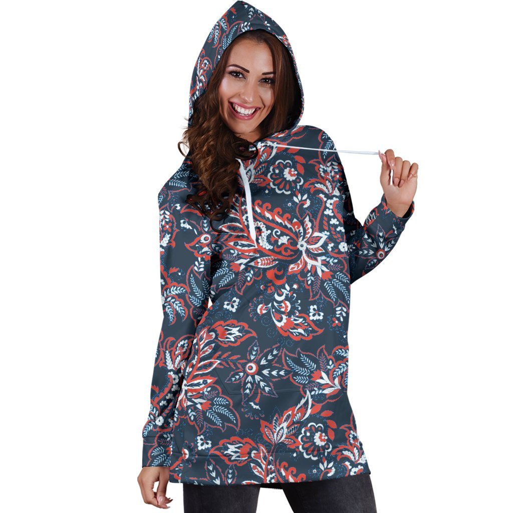 Paisley Floral Bohemian Pattern Print Hoodie Dress GearFrost
