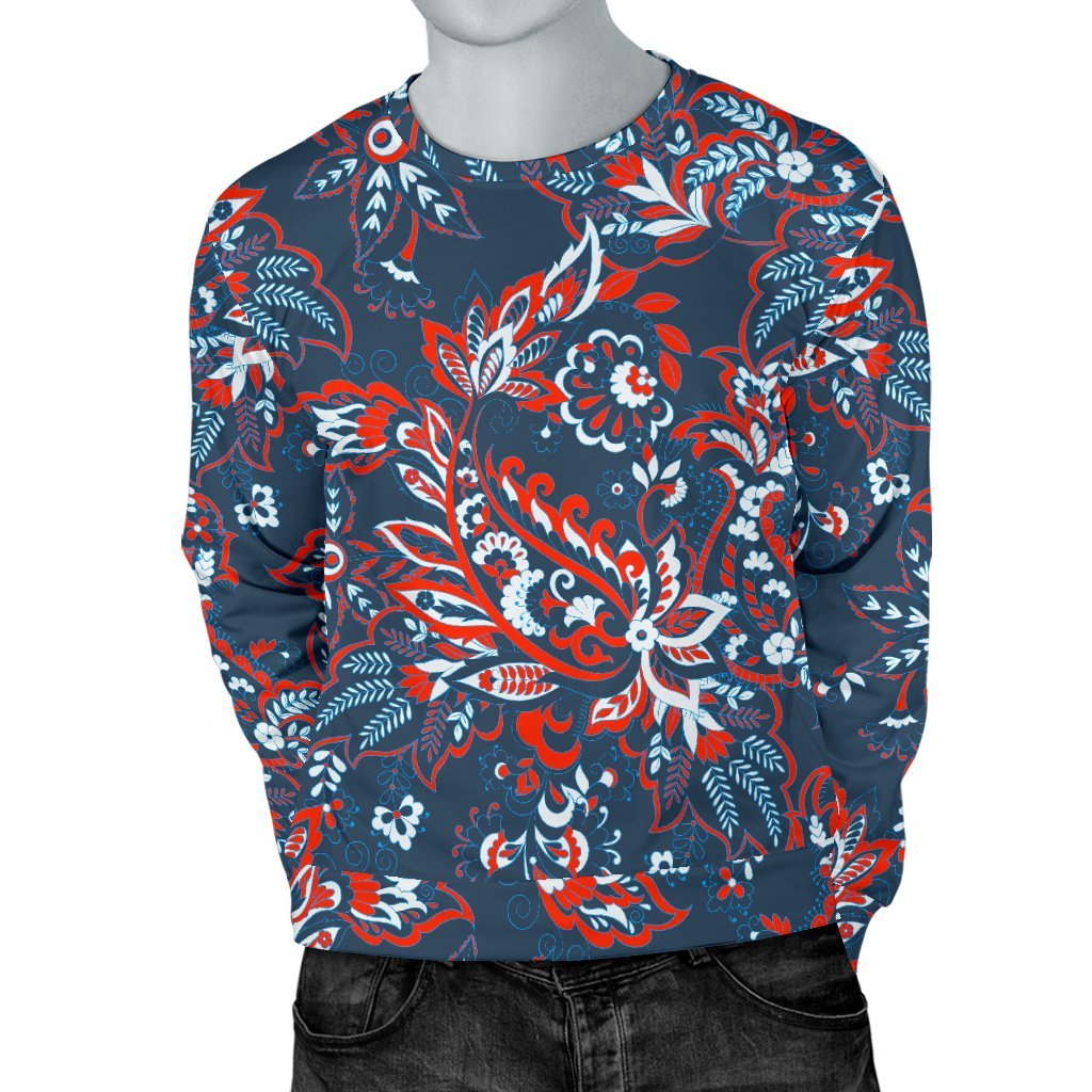 Paisley Floral Bohemian Pattern Print Men's Crewneck Sweatshirt GearFrost