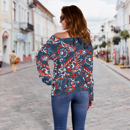 Paisley Floral Bohemian Pattern Print Off Shoulder Sweatshirt GearFrost