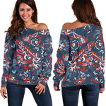 Paisley Floral Bohemian Pattern Print Off Shoulder Sweatshirt GearFrost