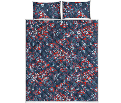 Paisley Floral Bohemian Pattern Print Quilt Bed Set
