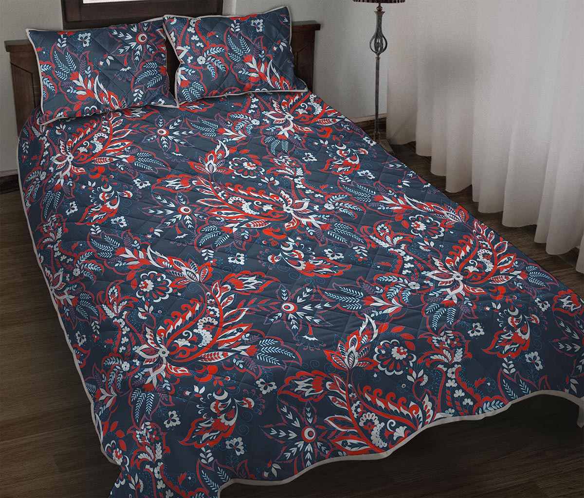 Paisley Floral Bohemian Pattern Print Quilt Bed Set