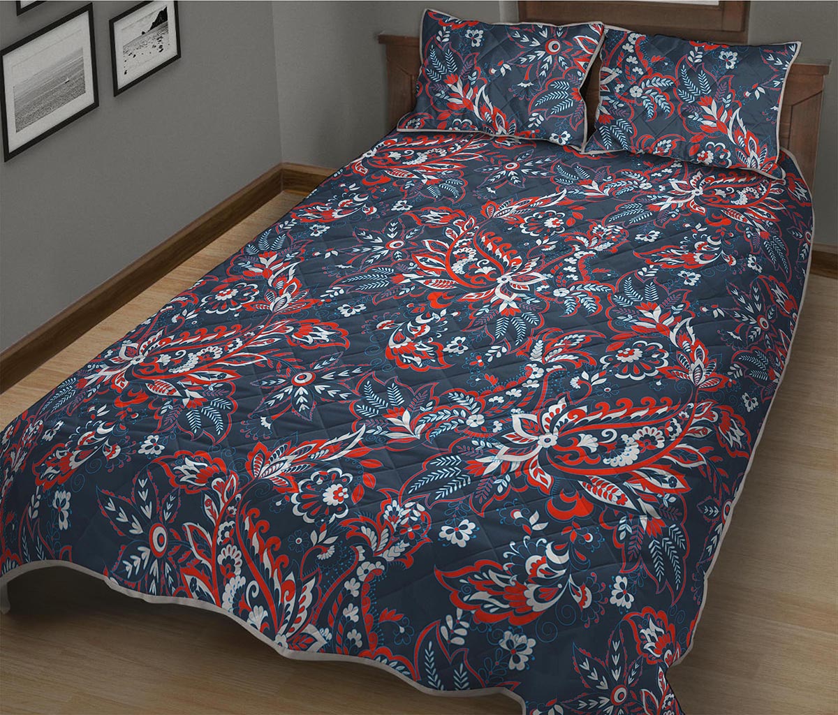 Paisley Floral Bohemian Pattern Print Quilt Bed Set