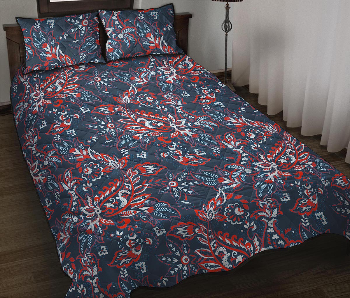 Paisley Floral Bohemian Pattern Print Quilt Bed Set