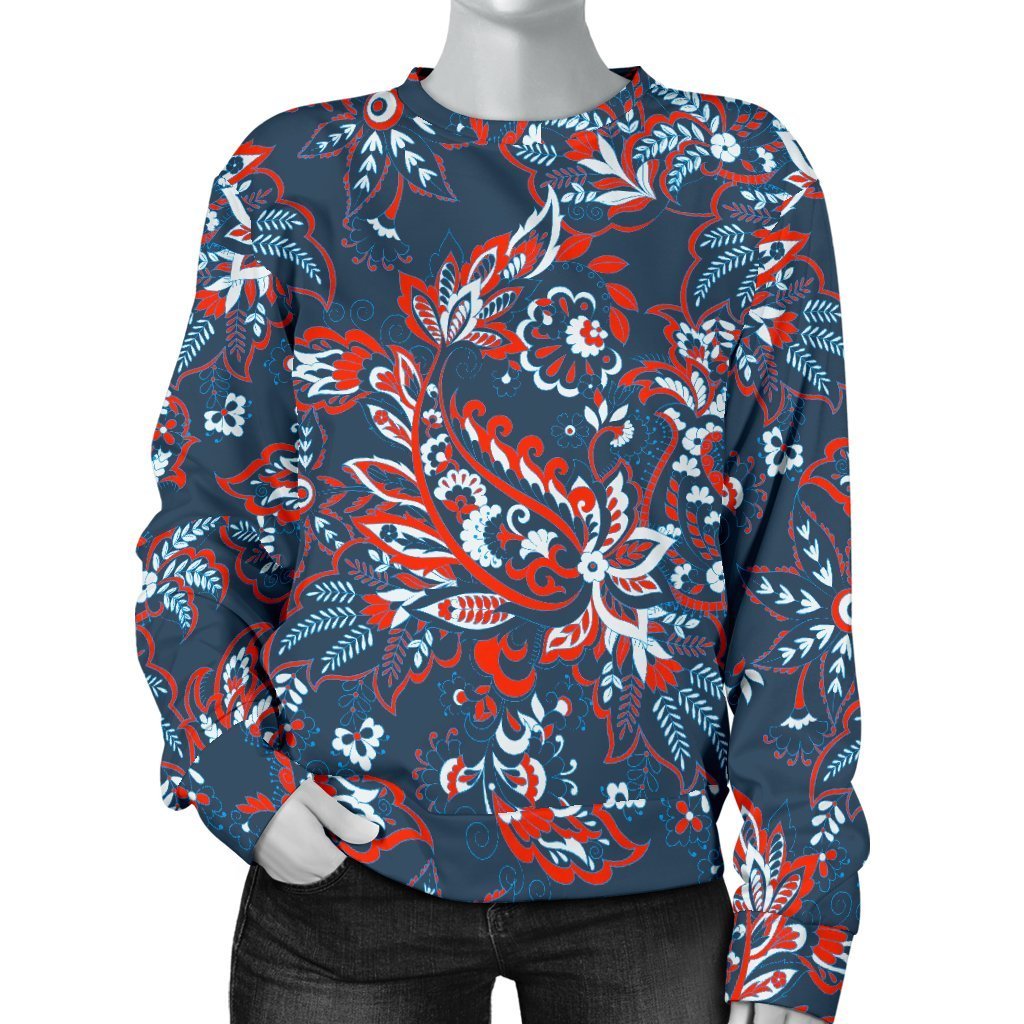 Paisley Floral Bohemian Pattern Print Women's Crewneck Sweatshirt GearFrost