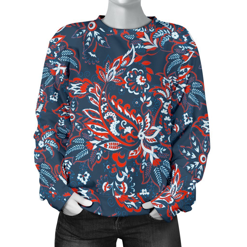 Paisley Floral Bohemian Pattern Print Women's Crewneck Sweatshirt GearFrost